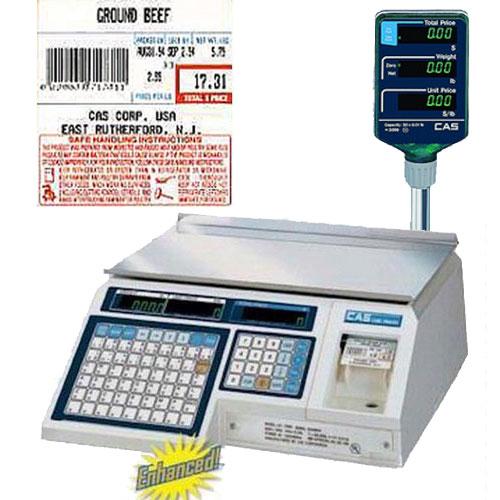 CAS LP-1000NP Pole Label Printing Scale Legal for Trade , 30 x 0.01 lb with a FREE 1 case CAS LST-8040 UPC w/Safe Handling Label, 58 x 60 mm 