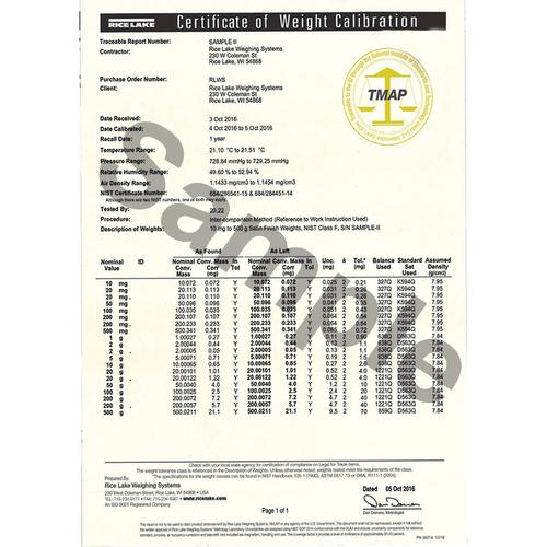 Rice Lake Non-Accredited Cert for 11845