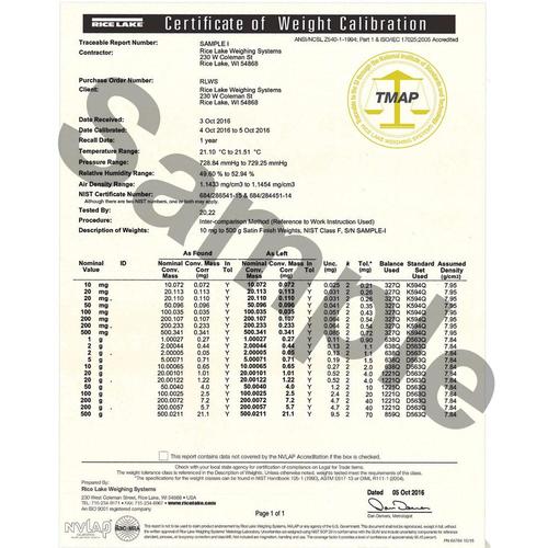 Rice Lake Accredited Certificate for 111933