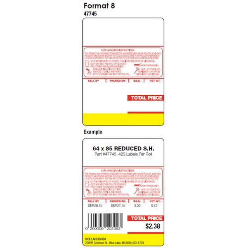 Ishida 47745 Format 8 pre-printed Safe Handling - 1 Name Line and 6 Ingredient Lines 12 Rolls