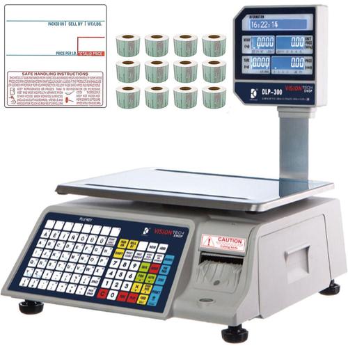 Vision DLP-300-8040 Legal for Trade Price Computing Scale with Column and 1 case of LST-8040 Lables  30 x 0.01 lb and 60 x 0.02 lb