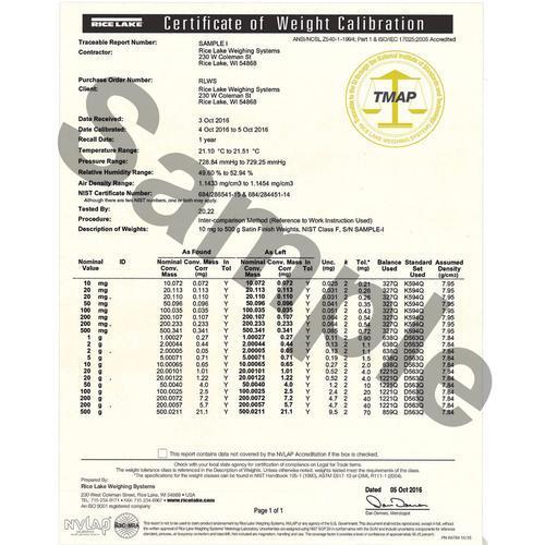 Rice Lake Accredited Certificate for 184465
