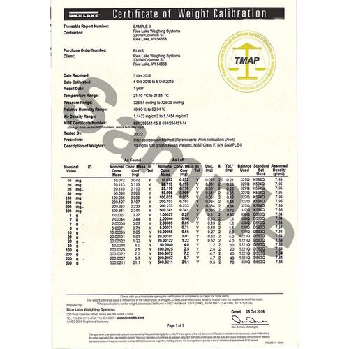 Rice Lake Non-Accredited Cert for 118809