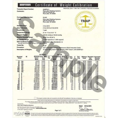 Rice Lake Accredited Certificate for 219309
