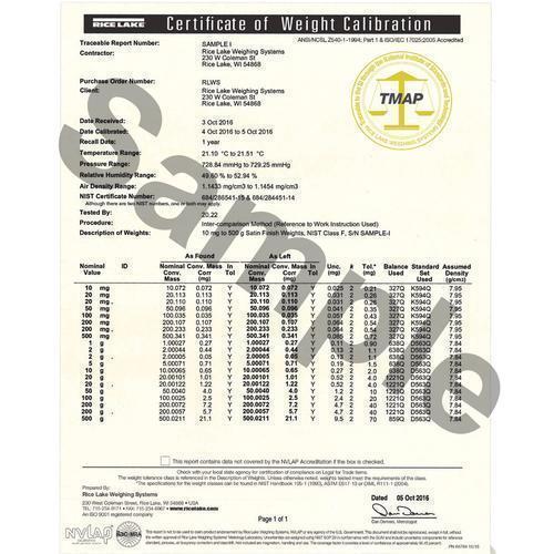 Rice Lake Accredited Certificate for 219305