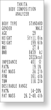 Tanita Pro Body Composition Analyzer Sample Printout